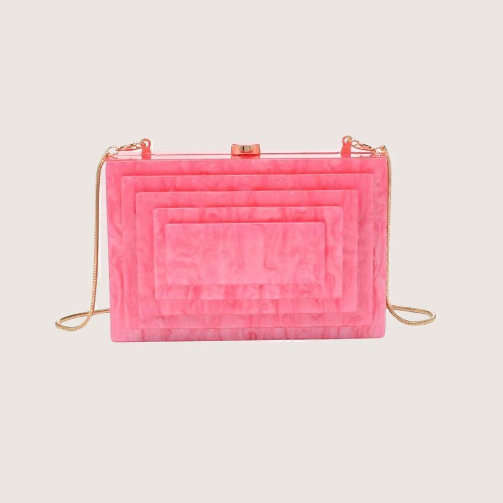 Pink Acrylic Rectangle Clutch and Shoulder bag with Chain